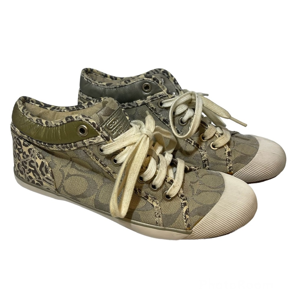 Coach size 7 Zoe Sneakers Tennis Shoes Leopard Gray Silver